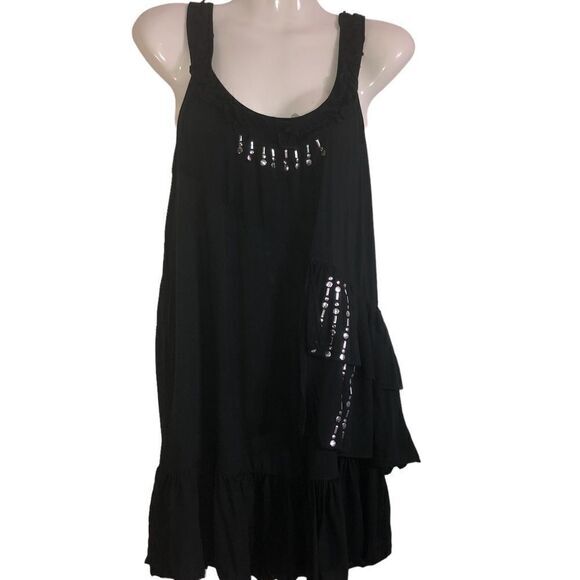 Steve Madden dress M black ruffles and rivets‎ sleeveless whimsy Gothic grunge - Picture 1 of 9